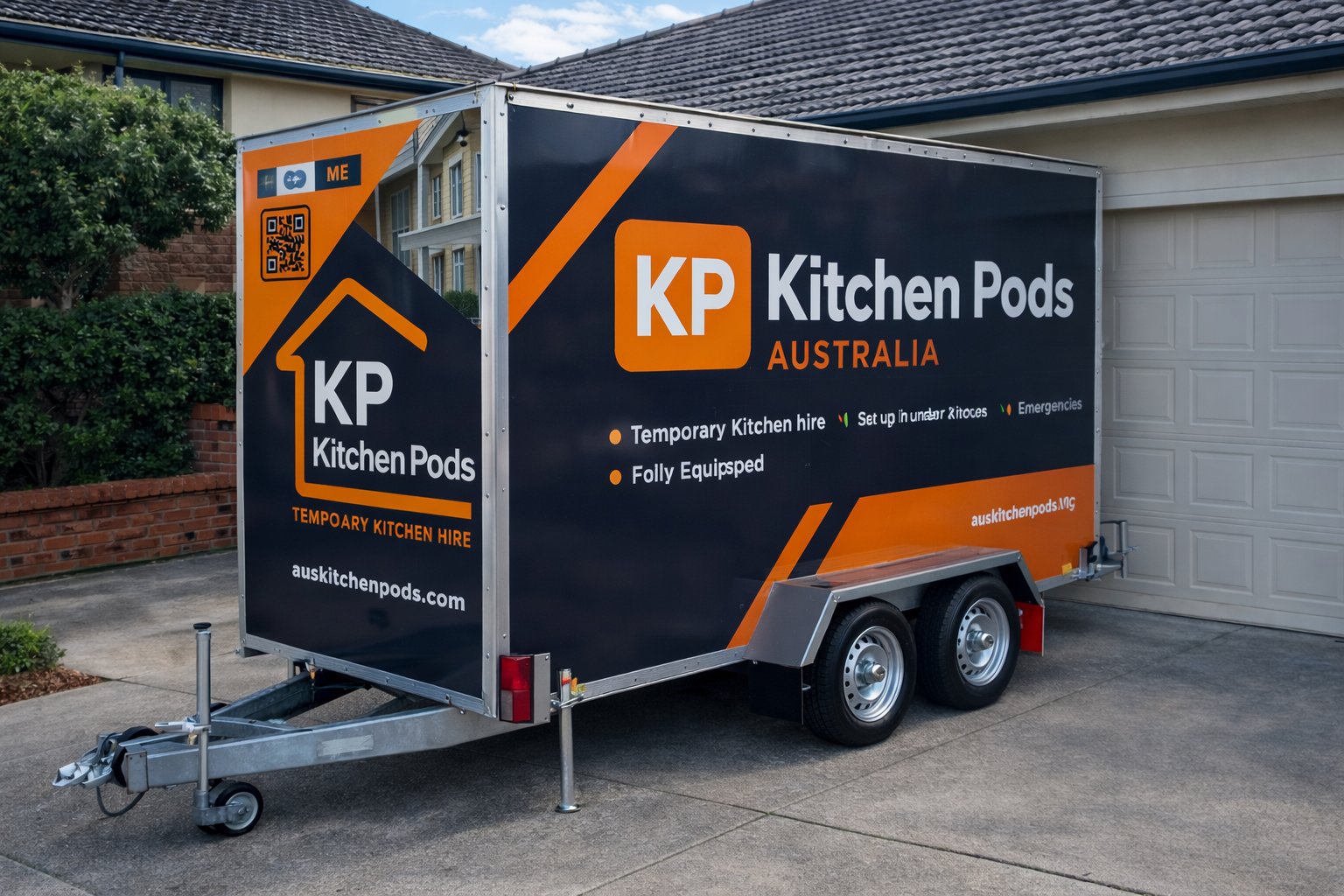 The kitchen pod on its trailer, ready for delivery.